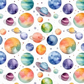 Watercolor Space and Planets