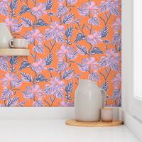 SMALL - Tropical Island floral - tangerine and lilac