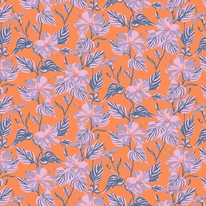 SMALL - Tropical Island floral - tangerine and lilac