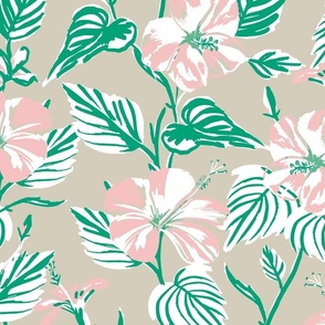 LARGE Tropical Island floral - fresh pastel taupe