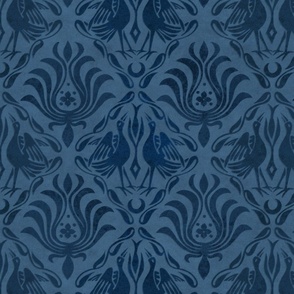 Graceful Love Stylized Crane Ornament Pattern With Velvet Style Texture Blue 