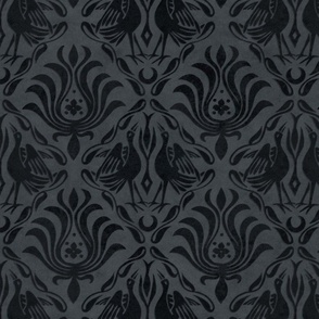 Graceful Love Stylized Crane Ornament Pattern With Velvet Style Texture Dark Grey 