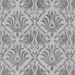 Graceful Love Stylized Crane Ornament Pattern With Velvet Style Texture Light Grey 
