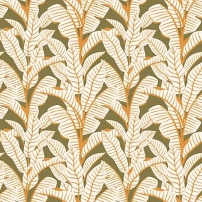 small playful palms on moss green botanical fabric