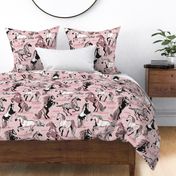 Large jumbo scale // Horses in the wind // cotton candy pink textured background monochromatic pink rose beautiful line contour creatures toile look