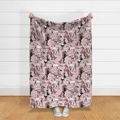 Large jumbo scale // Horses in the wind // cotton candy pink textured background monochromatic pink rose beautiful line contour creatures toile look