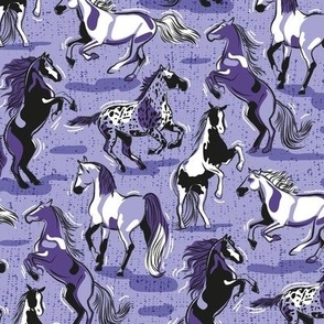 Small scale // Horses in the wind // lilac textured background monochromatic grape purple beautiful line contour creatures toile look