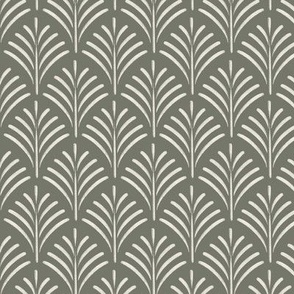 art deco fronds _ creamy white_ limed ash green _ traditional scallop