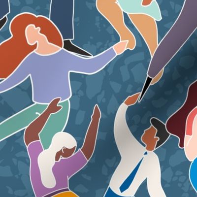 Dancing and celebrating people on blue background - medium scale