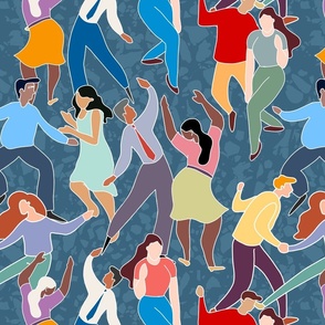 Dancing and celebrating people on blue background - medium scale