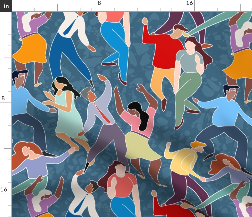 Dancing and celebrating people on blue background - medium scale