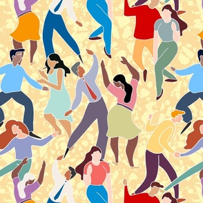 Dancing and celebrating people on yellow background - medium scale