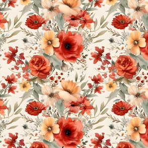 Red Watercolor Florals on White 
