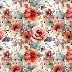 Red Watercolor Florals on White 