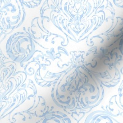 Hidden Hearts Damask - sweet pale blues and white