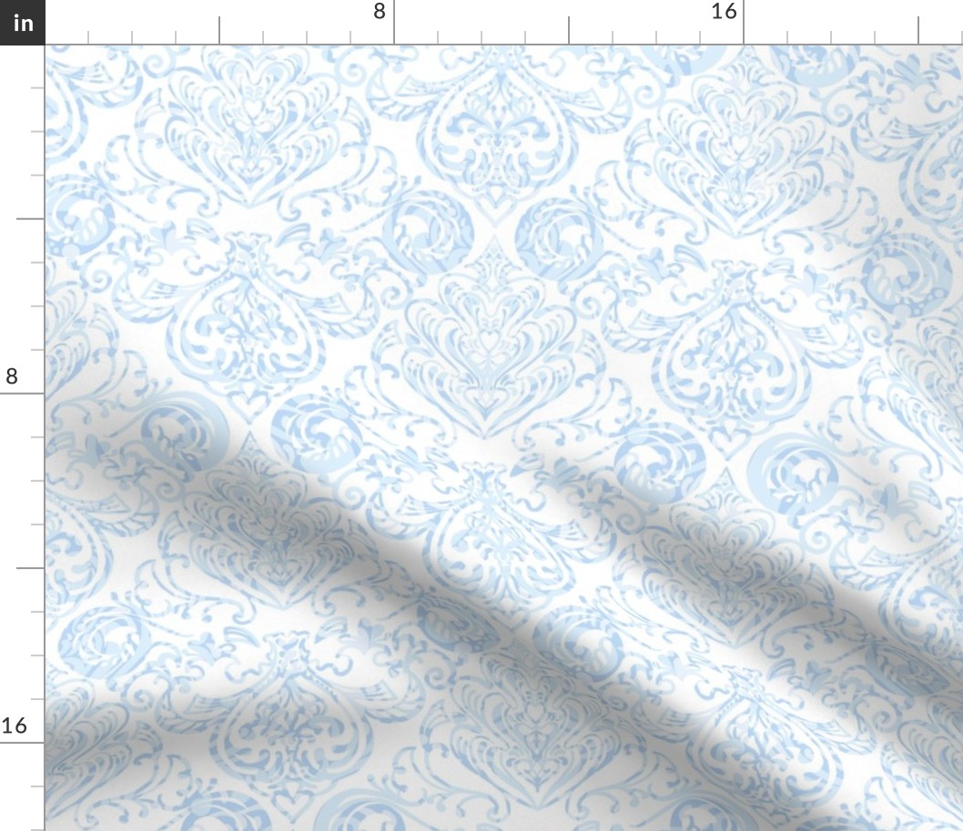 Hidden Hearts Damask - sweet pale blues and white