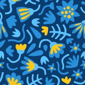 Graphic Garden Flowers Blue and Yellow