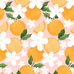 Summer Orange Slices and white Flowers in pink