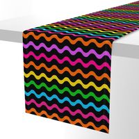 Large Scale Neon Blast Wavy Stripes on Black