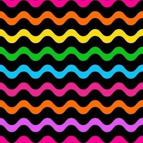 Medium Scale Neon Blast Wavy Stripes on Black