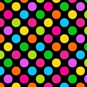 Large Scale Neon Blast Party Dots Polkadots on Black