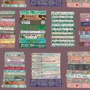 Children's Lit Bookstacks - Maroon Background