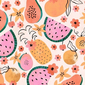 Tropical fruity fruit in beige pink yellow orange