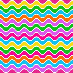 Large Scale Neon Blast Colorful Wavy Stripes on White