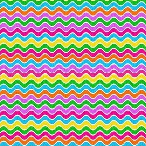 Small Scale Neon Blast Colorful Wavy Stripes on White