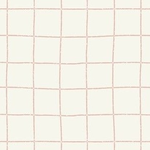Hand-drawn Windowpane Check - Blush Pink on Soft Cream || Textured Grid 