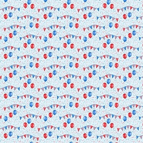 Red, White and Blue British Bunting and Balloons on cloud blue - tiny scale