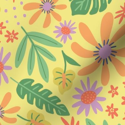 Isla Tropical Floral - Yellow, Large Scale