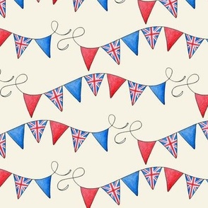 British bunting pattern union jack flags on ivory - small scale