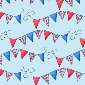 British bunting pattern union jack flags on light blue - small scale