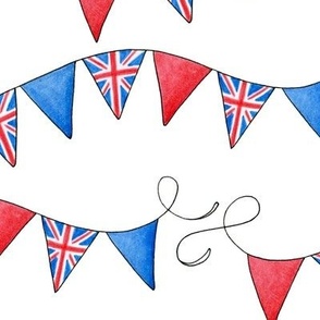 British bunting pattern union jack flags on white - medium scale