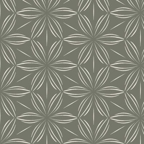 Flowers and Lines _ Creamy White_ Limed Ash Green _ Floral