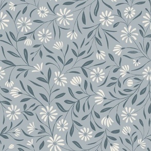 Flowy Textured Floral _ Creamy White_ French Gray_ Marble Blue _ Classic Blue Flowers