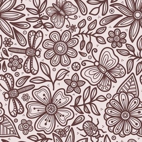 Doodle Floral Garden - Brown