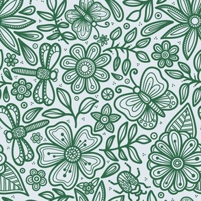 Doodle Floral Garden - Green