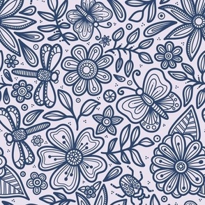 Doodle Floral Garden - Blue