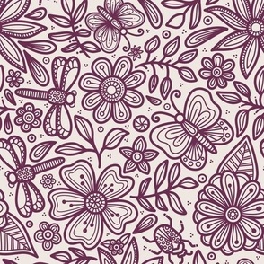 Doodle Floral Garden  - Magenta