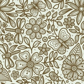 Doodle Floral Garden - Henna Mehendi Brown Colour
