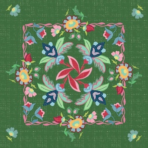 fok art floral quilting squares multicolor on green