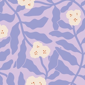 Intricate Botanical Bloom Stylized Lavender Blue Trailing Floral on Purple Background