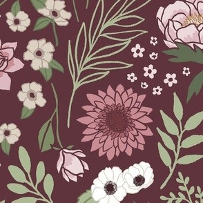 Maya Boho Floral - Wine, Large Scale