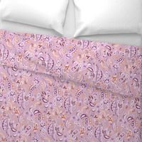 medium Paisley folklore floral - lilac orange rose aubergine