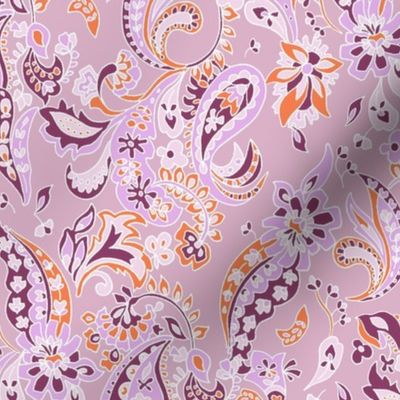 small Paisley folklore floral - lilac orange rose aubergine 