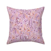 small Paisley folklore floral - lilac orange rose aubergine 