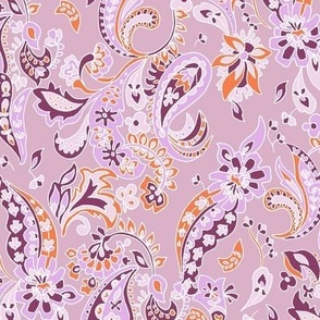 small Paisley folklore floral - lilac orange rose aubergine 