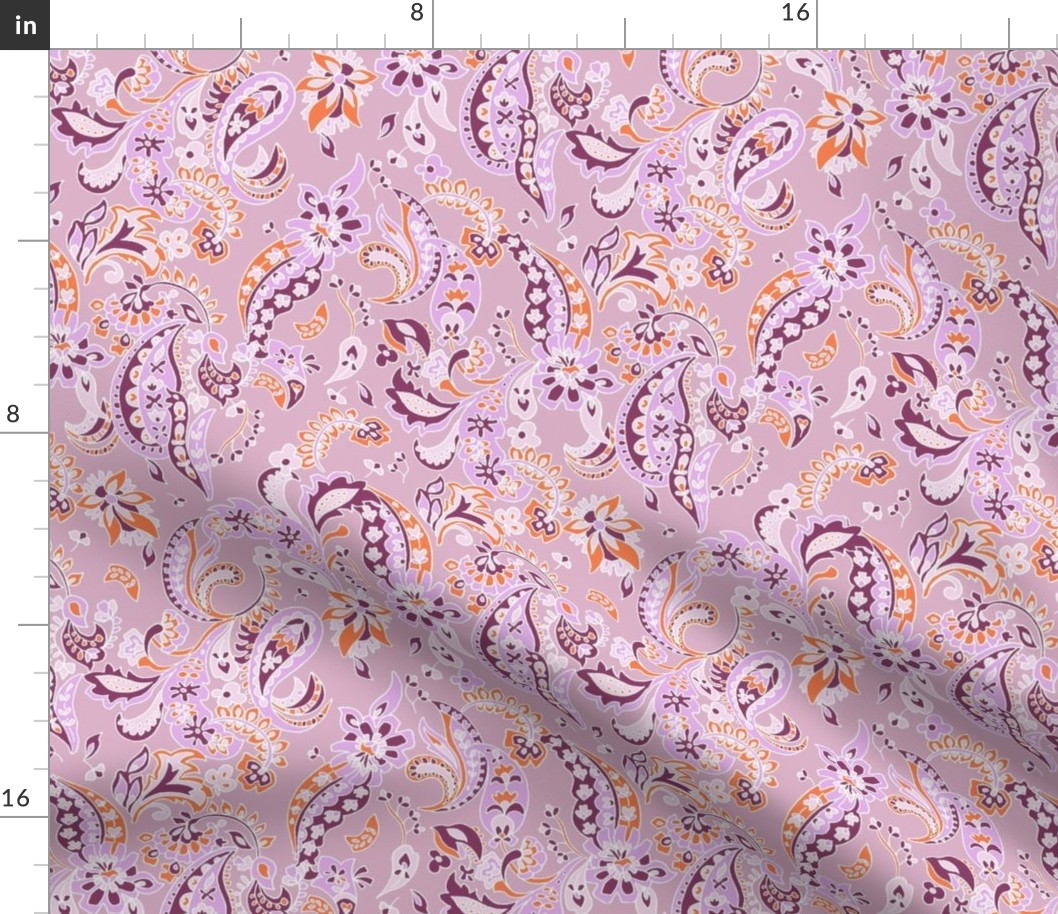 small Paisley folklore floral - lilac orange rose aubergine 